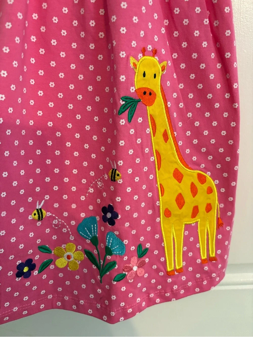 Girls' Pink Polka Dot Dress with Giraffe Applique